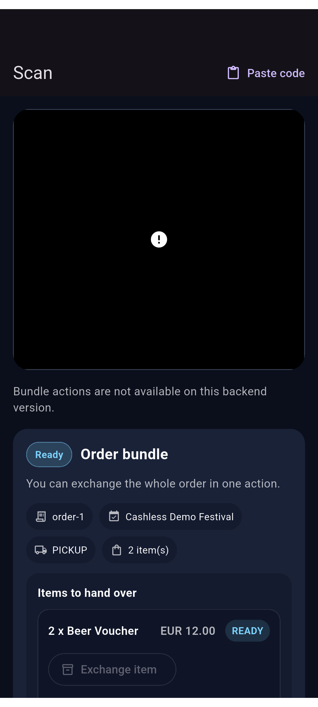 Wyvo vendor scan validation screen
